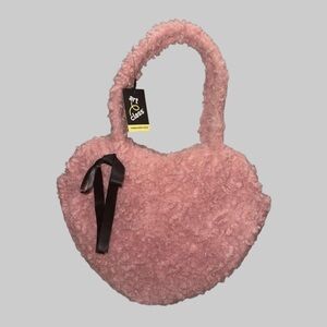 Art Class Pink Heart Sherpa Handbag with Bow Detail